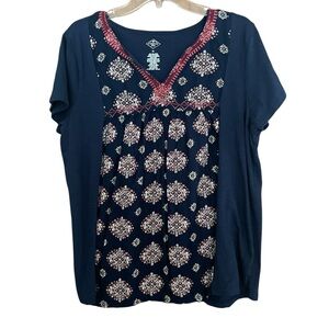 Navy and Red Patterned Women's Top St John’s Bay Sz XL